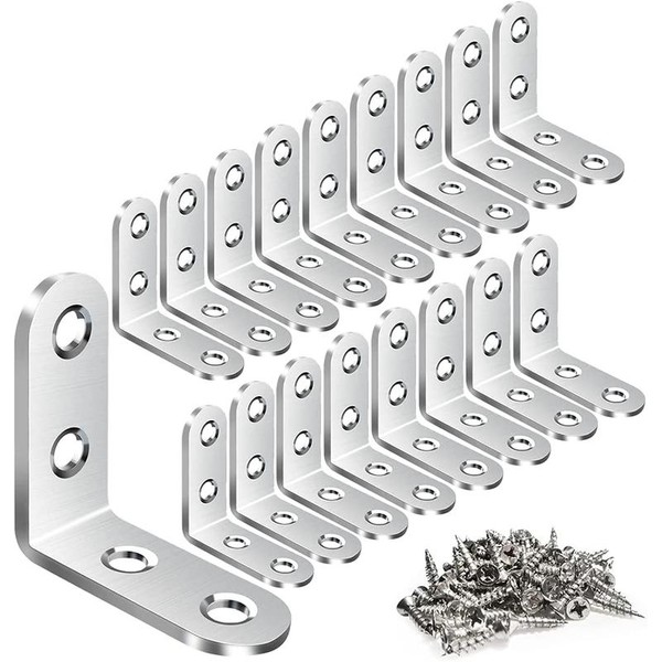 Dazone 20PCS L Bracket Stainless Steel Corner Brace 1.57x1.57 Inch,