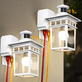 APOTO 2 Pack Porch Lights with GFCI Outlet, White Dusk to Dawn Motion Sensor Outdoor Light, 3-Mode Wall Exterior Lighting Fixture, Waterproof Outside Lights Sconce for House Front Door Patio