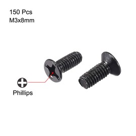 sourcing map M3 x 8mm Phillips Screw Fastener Black for Laptop PC TV Fan Switch 150pcs