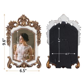 QUTREY Vintage Picture Frame 4x6, Luxury Ornate Antique Photo Frame for Vertical 4 by 6 inch Pictures for Wall and Tabletop, Old Fashioned Art Decor Frame, Gold and White