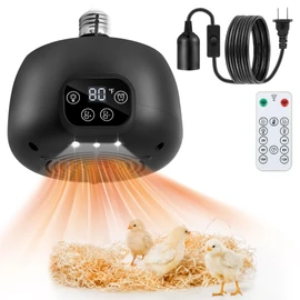 Gulfmew 1 Pack Chicken Coop Heater with Remote, 200W Chicken Coop Warmer Temperature Control with Lights, Heat Lamps for Chickens with Digital Display and 5Ft Cable for Reptiles/Duck/Lizard