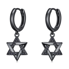 Midir&Etain Star of David Dangle Drop Earrings for Men Women 925 Sterling Silver Black Punk Hoop Earring Jewellery Birthday Mothers Day Gifts for Wife Mom