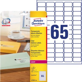 Avery Purpose Form L7551-25 Address-Labels, 38 x 21.2 mm, 25 Sheet, 1625 pcs, Transparent