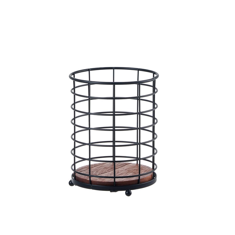 Eden & Willow Rustic Metal Cutlery Holder Basket with Wooden
