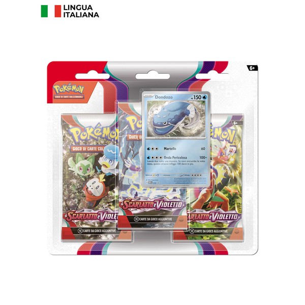 Pokémon 184-60398 GCC Scarlet and Violetto Booster Pack (Three Envelopes and Dondozo Holographic Promo Card), Italian Edition