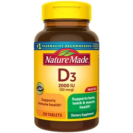 Vitamin D3, 220 Tablets, Vitamin D 2000 IU (50 mcg) Helps Support Immune Health, Strong Bones and Teeth, & Muscle Function, 250% of Daily Value for Vitamin D in One Daily Tablet