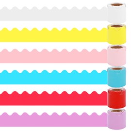 6 Rolls 10M Display Border Trims for School Classroom Decorations, 6 Colors Bulletin Board Borders Trims Waterproof Wavy Bulletin Board Stickers for Bulletin Board Blackboard Chalkboard Decoration