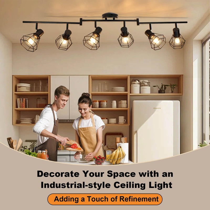 HiBay 6-Light Track Lighting, Directional Rotatable Ceiling Light Fixture, Black