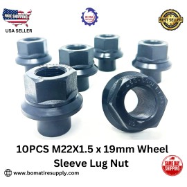 BTS 10 Pack 33mm M22x1.5 x 19mm Sleeve Wheel Lug Nuts M22-1.5x19mm Skirt Flange