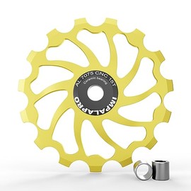 IMPALAPRO Bike Oversized Ceramic Jockey Wheel 15T/17T AL7075 - Derailleur Pulley - Jockey Wheel Shimano - Jockey Wheels 11 Speed - Pulley Sram - Shimano Jockey Wheels (15T Gold)