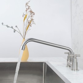 UMANYI Commercial Kitchen Bar Faucet 4 Inch Center Stainless Steel Brush Nickel Deck Mount 2 Hole 2 Handle Bridge Restaurant Laundry Utility Faucet 11 Inch Spout SSKF10-1C