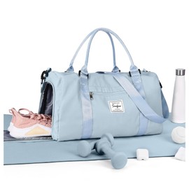 HYC00 Gym Bags Women Men Sports Duffle Bag with Shoes Compartment & Wet Pocket,Travel Duffel Bags for Women Large Weekend Overnight Holdall for Hospital Swimming Carry on Hand Luggage Bag,Sky Blue
