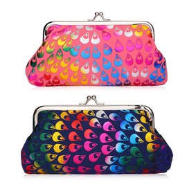 Oyachic 2 Packs Large Purses Spring Buckle Vintage Coin Purses Purse Kiss-Lock Purse Snap Wallets with Clip Closure Click Closure, Royal Blue + Rose Red