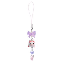 Gracayfr Cat Phone Charm Cute Beaded Phone Charm Accessories Bow Kawaii Y2K Kpop Trendy Cell Phone Charm Bag Keychain For Women Teen Pink
