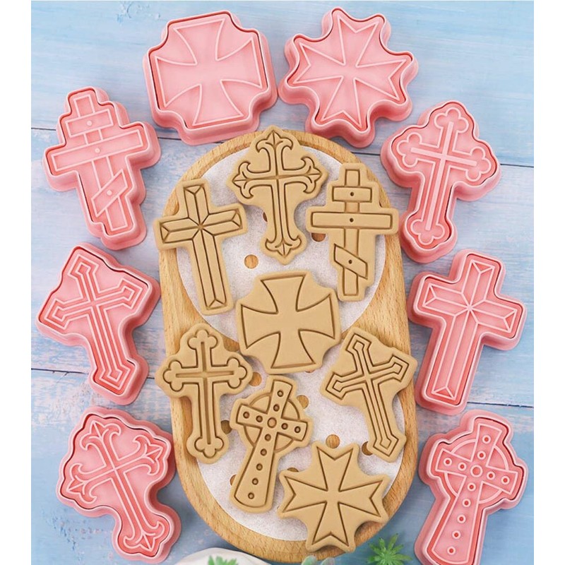 8 Pieces Cute Christian Cross Cookie Cutters Plastic Cookie Stamps
