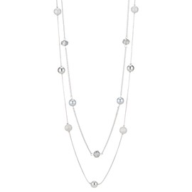 FULU AUTUMN Women's Statement Necklace Long Pearl Necklace Silver Chain Two Strand Fashion Jewellery Necklace Birthday Gift, Crystal Pearl, No Gemstone