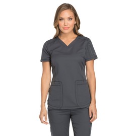 Dickies Dynamix Womens Tops, Athletic-Inspired V-Neck Scrub Top with Four-Way Stretch and Moisture Wicking DK730, L, Pewter