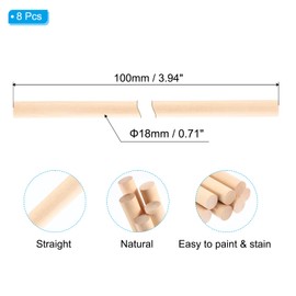 PATIKIL 5/7x3.94inch Wooden Dowel, 8 Pcs Dowel Rod Wood Dowels Wood Sticks Unfinished Round Hardwood for Crafts DIY Home Decor 18mm x 100mm