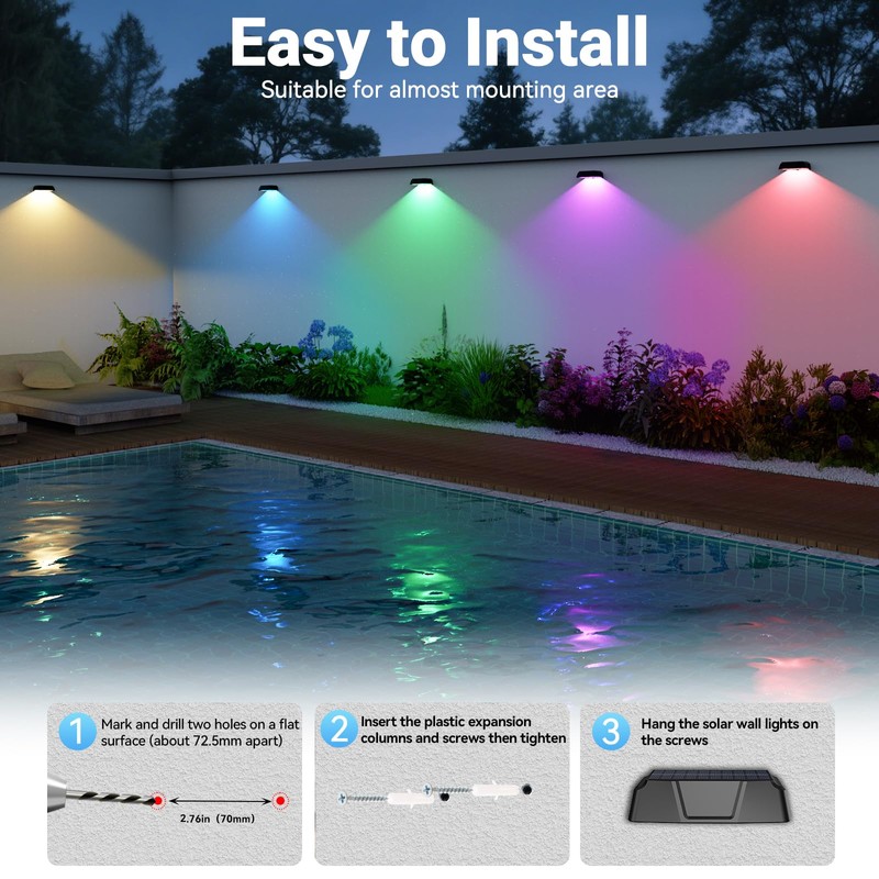 Solar Powered Color Changing LED Light Waterproof Outdoor 10 Modes