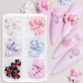 18Pcs Colorful Bow Nail Art Charm Cute Bow Nail Charms 3D Resin Bow-Knot Nail Art Decorations Cute Heart Bow Charms for Nails Design Jewelry Accessories for Acrylic Nails Valentine's Day Party Decor