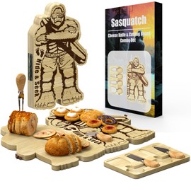 Bigfoot Charcuterie Boards Gift Set Including 4 Stainless Steel Knife Bamboo Foldable Cutting Board Portable Cheese Tray Christmas Birthday Housewarming Gifts for Women Bigfoot Sasquatch Lovers