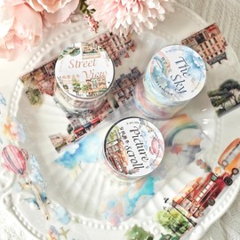 Scrapbooking Accessories Stickers Set, 3 Rolls PET Transparent Aesthetic Tape, Vintage Washi Tape for Scrapbooking, Junk Journaling, Bullet Journal, DIY Crafts, Bookmarks (Scrapbooking Tape Stickers6)