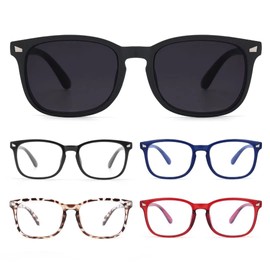 BLS 5 Pack Reading Glasses Blue Light Blocking, Fashion Square Computer Readers Anti Glare/Eye Strain/UV Ray Blockers Eyeglasses Women/Men (Leopard/Black/Blue/Red/Sun, 3.75)