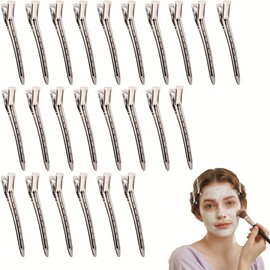 Pinzas para Cabello 24 PCS, Clips de Pico de Pato de Metal Antideslizantes Pasadores Profesionales para Peinado, Coloración y Corte, Broches para Mujer y Estilista, Plata