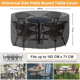 RICHIE Round Garden Furniture Covers Waterproof, Round Garden Table Cover 102x71cm Heavy Duty 420D Oxford Small Round Table Covers with Drawstring Cord, Windproof, Anti-UV Patio Furniture Covers Black