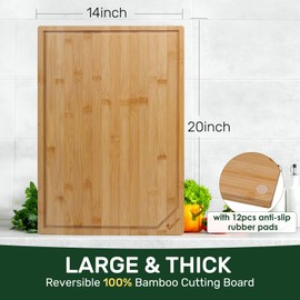 Bamboo Cutting Boards for Kitchen, Extra Large Wood Cutting Board with Deep Juice Groove and Handle Heavy Duty Chopping board, Kikcoin, 20" x 14"