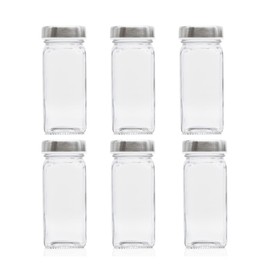 6pcs Spice Jars, 4 oz Glass Seasoning Bottles, Spices Container, Empty Spice Jars , Square Spice Bottles with Airtight Stainless Steel Caps with Shaker Lid