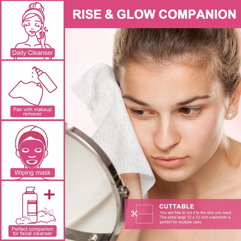 FACEMADE 60 Count XXL Disposable Face Towels 12" × 12",