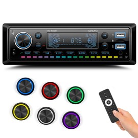 GOHHDL Car Radio Bluetooth 5.0 1DIN, Car Radio with Bluetooth Hands-Free Kit, 7 Colours FM Radio 1 DIN with 2 USB/AUX/SD/MP3 Players, Compatible with iOS and Android