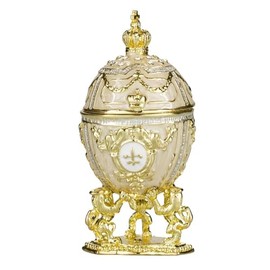 danila-souvenirs Faberge style Egg/Trinket Jewel Box with Lions & Emperor's Crown 3'' (7.5 cm) cream