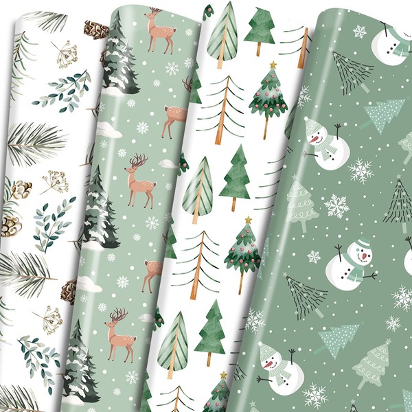 Keluna Sage Green Christmas Wrapping Paper - Forest Woodland Pine
