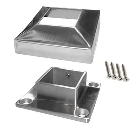 Stainless Steel 316 Grade 4″ x 4″ Base Flange Cover and Flange Base for 2″ x 2″ Post Fitting, 1-3/16″ High