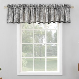 No. 918 Aran Crosshatch Print Energy Saving Rod Pocket Curtain Valance, 54" x 18", Gray