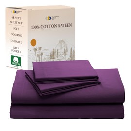 California Design Den Deep Pocket King Sheet Set - Natural 100% Cotton Cooling Sheets King Size, Soft Sateen Weave, All Around Elastic, Breathable, Cooling and Durable Bedding - Purple Passion