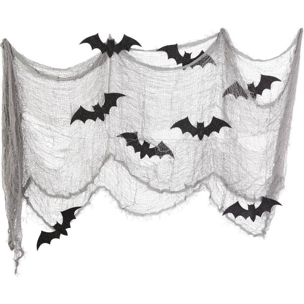 Glitter Bat & Gauze Kit: Sparkling 4" x 10" Paper Bats (8Pcs) & 15' x 2' Haunting Gauze Decoration (1 Count) - Perfect for Halloween Party & Home Decor