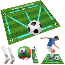 Hitish Soccer Training Mat, Anti-Skid Agility Football Footstep Training Mat with Socks, Silent Rubber Soccer Practice Equipment for All Ages, Improve Speed, Strength and Coordination
