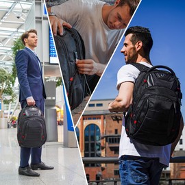 Swissdigital Design Travel Backpack for Women or Men, TSA Friendly USB Charging RFID Protection Business Carry on Bag Fits 15.6" Laptop Backpack Black | J14-BR