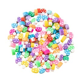 JIHUOO 200 Pcs Polymer Clay Mushroom Beads Cute Craft Beads Mixed Color Spacer Beads Decorative Loose Beads DIY Bracelet Beads Jewelry Making Beads