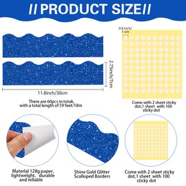 Containlol 188 Pcs Blue Glitter Bulletin Board Borders Letters Stars Cutouts Set, Include 59 ft 60 Bulletin Board Trims 52 Alphabet Letters 36 Stars 20 Numbers 20 Punctuations for Classroom