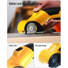 Electric Scissors for Cardboard with 2 Blades, Rechargeable Rotary Cutter with Safety Lock & LED Light, Cordless Electric Scissors for Fabric Leather Plastic Carpet