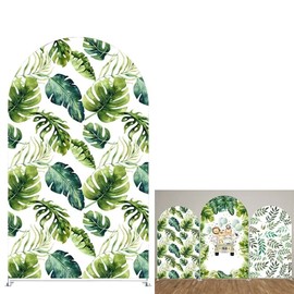 Jungle Green Palm Leaves Arch Backdrop Stand Covers for Parties Arched Stretchy Fabric Cover Wild Safari Birthday Party Favors Decorations(3.3x6.5ft)