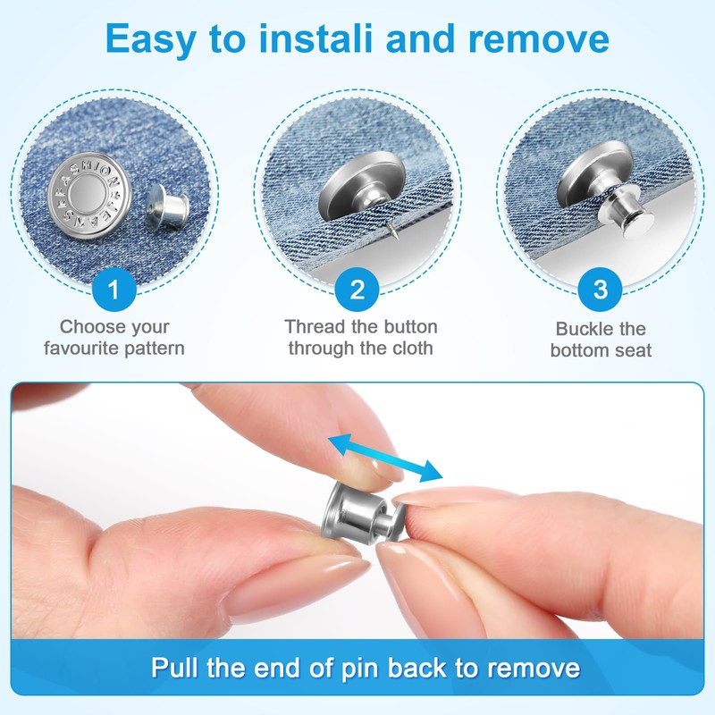KUNTAERY 8 Sets Button Pins for Jeans, No Sew Reusable