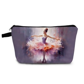 YULUENZE Ballet Present Ballet Dance Makeup Bag Cute Small Organizer Bag with Zipper Oil Painting Ballet Print Cosmetic Bag Birthday Graduation Presents for Ballet Dancers Lovers Teachers Women