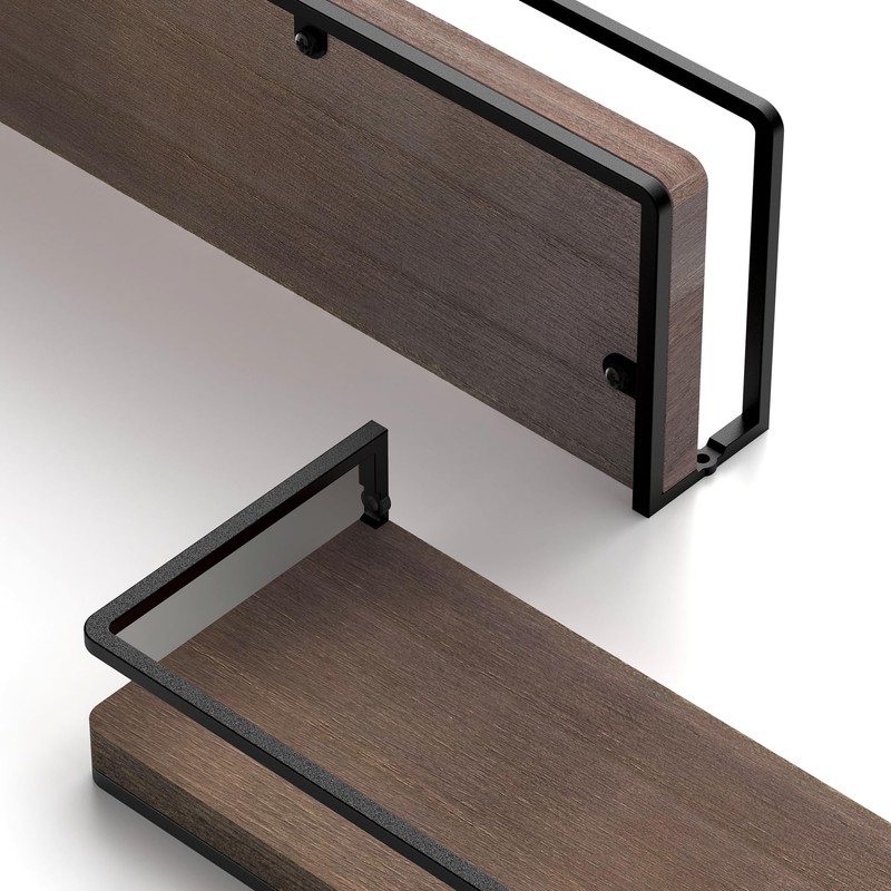 Meangood Floating Shelves Wall Mounted Set of 2, Rustic Wood