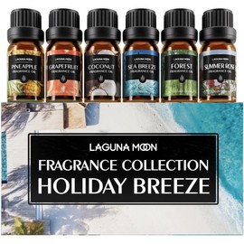Lagunamoon Fragrance Essential Oil, 6 Piece Holiday Breeze Scent Gift Set - Perfect for Candle Making, Soap Scents, Slime - Oils for Diffuser, Humidifier, Aromatherapy, Aroma Beads (10ml)