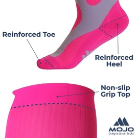 Mojo Compression Socks 20-30mmHg Unisex Sport Compression Stocking Pink Medium